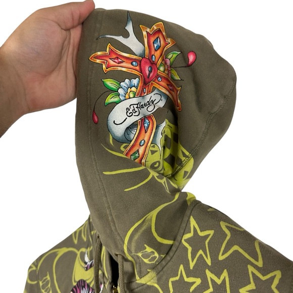 Vintage Y2K Women’s Ed Hardy All Over Print Streetwear Full Zip Hoodie Size S - Picture 10 of 10